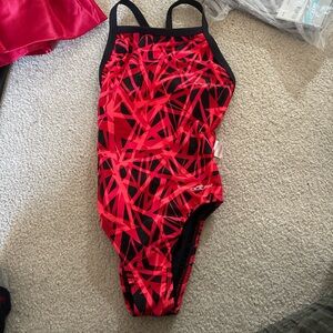 NWOT Dolfin Red and Black Patterned Swimsuit Size 26